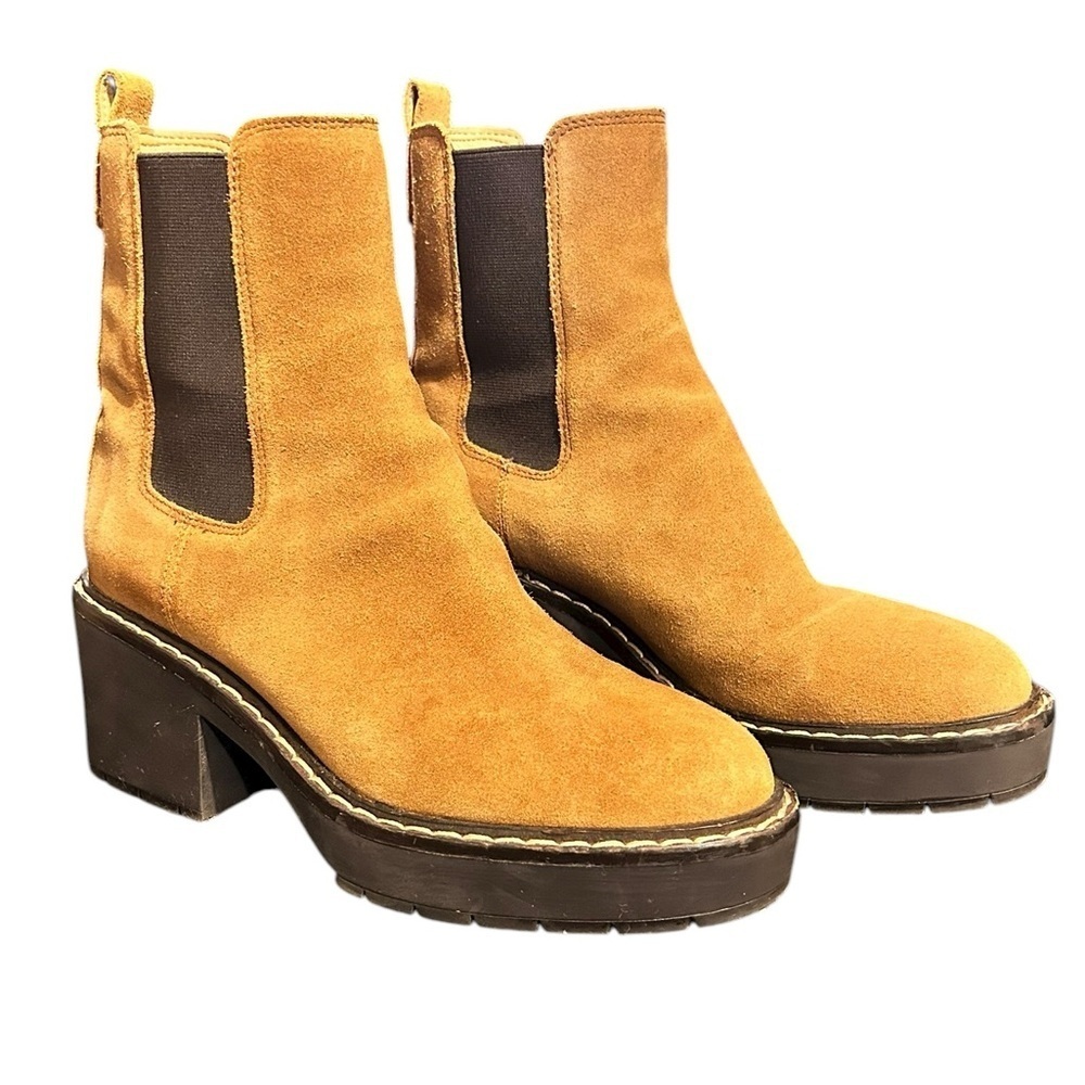 Sam Edelman Anderson Chelsie Boots Chestnut Tan Brown Suede Leather Chunky W7.5